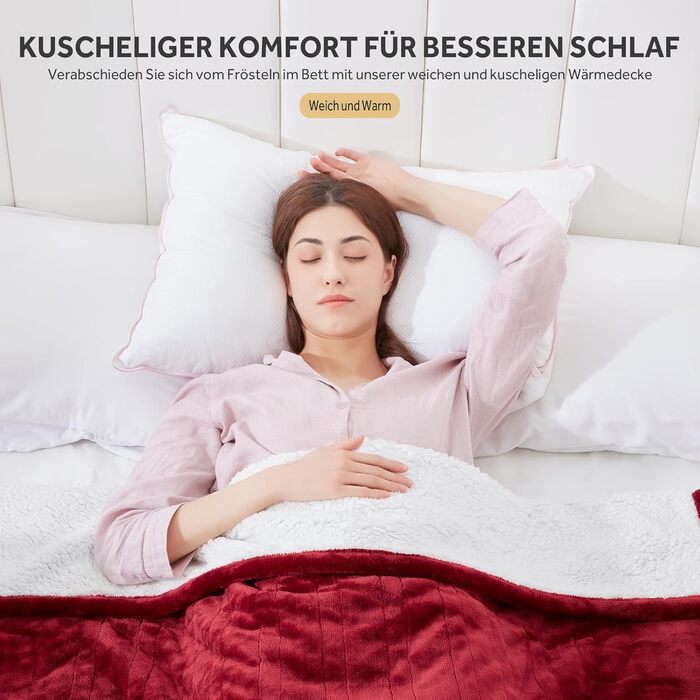 Електрична ковдра Warmrest, 130x180 см, фланель-шерпа, 6 температурних режимів, таймер 1-10 год, захист від перегріву, машинне прання