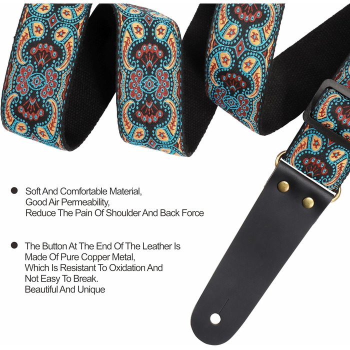 Гітарний ремінь Nefelibata: бавовняний з шкіряними кінцями, для акустичної та електрогітари, комплект з 2 шт.