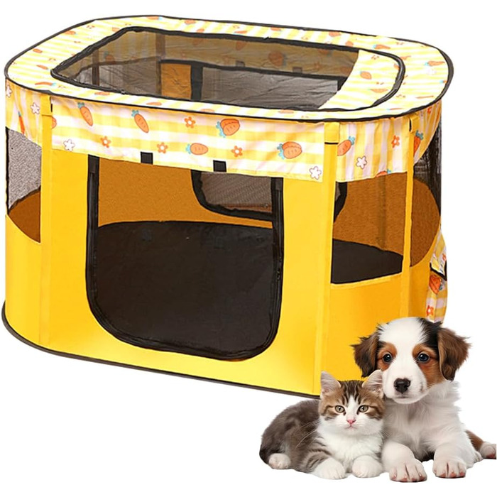 Клітка-манеж для цуценят та домашніх тварин, 70x55x40 см, жовта. Підходить для собак, кроликів, котів та морських свинок.