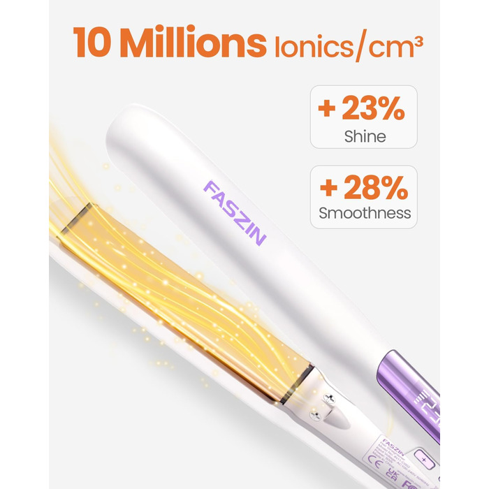 Професійний випрямляч для волосся Faszin 2-в-1 з титановим покриттям та іонами, LCD-дисплей, швидкий нагрів (20 сек), для випрямлення, локонів та укладання