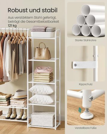 SONGMICS Взуттєва шафа, відкрита вішалка для одягу, металева, з полицями, 29 x 112 x 158,4 см, матово-білий LGR462W01