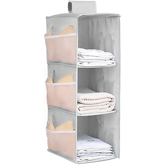 Настінна полиця-органайзер для шафи, 4 відділення, сітчасті кишені, сірий колір, 30x22.5x80 см