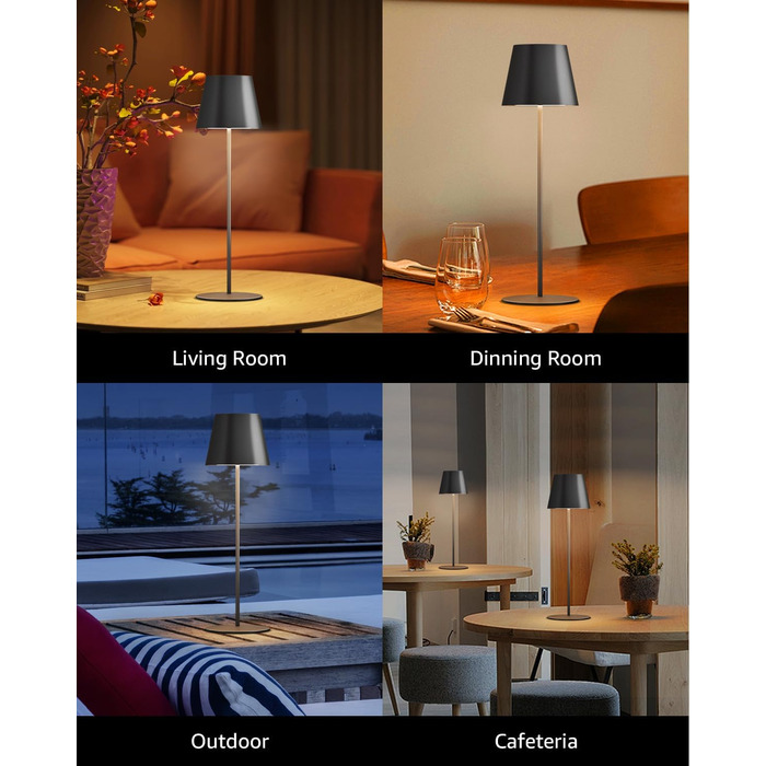 LED настільна лампа FUYO з USB-C зарядкою, акумуляторна, для дому та вулиці, сенсорне керування, регулювання яскравості 2700K-6000K, 3 кольори, для вітальні, спальні, балкона, саду, тераси (сірий), 2 шт. в упаковці