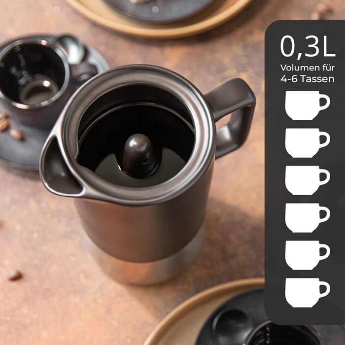 Stone Age Design Ceramic Espresso Maker (300ml) - Espresso Maker Induction suitable for all stovetops - Moka pot with stainless steel base and ceramic pot - Stainless steel espresso maker