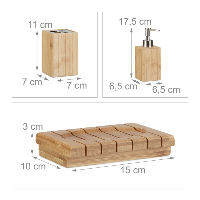 Relaxdays Bamboo Bathroom Accessories Set of 3