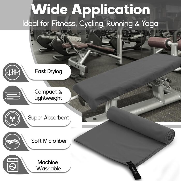 Набір рушників з мікрофібри 2 шт. | 180x60 см великий рушник для душу + 80x40 см маленький рушник для обличчя | Швидковисихаючі рушники з мікрофібри, спортивний рушник для фітнесу, пляжу, тренажерного залу (темно-сірий)