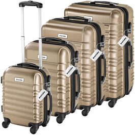 Набір валіз Tectake® 4шт: S, M, L, XL з ABS-пластику, телескопічним ручками та замками. Включає вагу для валіз та аксесуари для кріплення. Колір: шампань