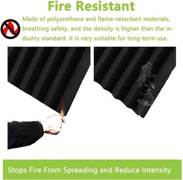 Акустичний поролон Foneso для звукоізоляції, панелі-поглиначі шуму 30x30x5 см, висока щільність 25кг/м³, чорний (12 шт) для студії, офісу та кінотеатру