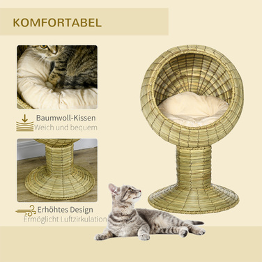 Павутьюті (PawHut) Будинок для кота з морської трави, 2-секційний, з можливістю гнучкого розташування, 41 см x 41 см x 71,5 см, Натуральний