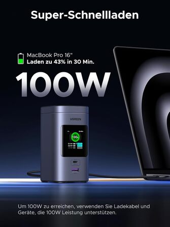 Power Bank UGREEN Nexode 20000mAh 145W з Qi2, 15W бездротовою зарядкою та TFT дисплеєм, сумісний з iPhone 16/15, MacBook