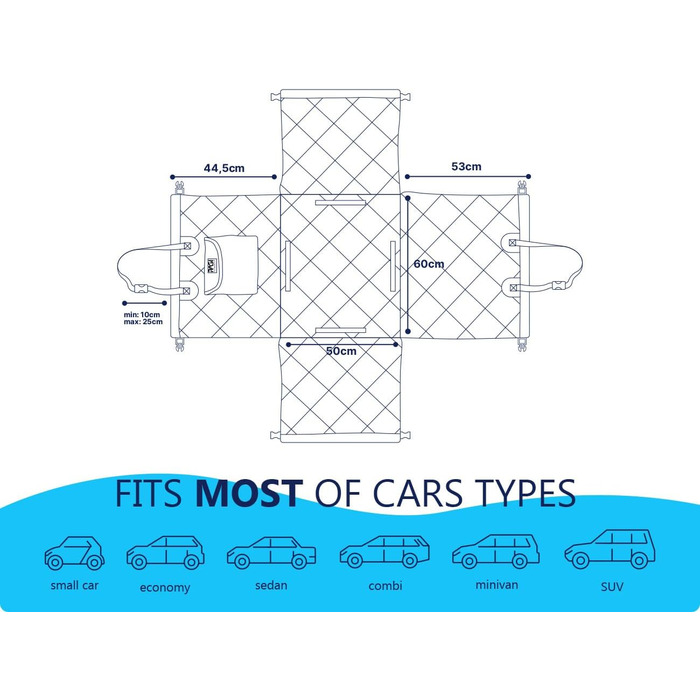 Автокрісло для собак RAGI з ременем безпеки - міцне та стабільне. Захист сидінь авто, переноска для собак на заднє сидіння. Чорний колір
