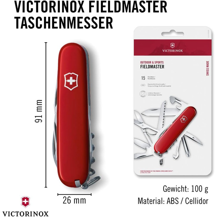 Мультитул Victorinox Fieldmaster: Швейцарський  ніж з 15 функціями, включаючи ніж, відкривачка для консервів та викрутка