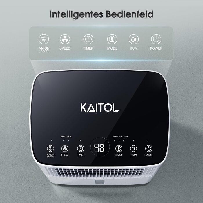 Зволожувач повітря KAITOL 16л/24г, для приміщень до 120м³, з Wi-Fi, сенсорним дисплеєм, таймером, функцією автоматичного відключення та очищення повітря