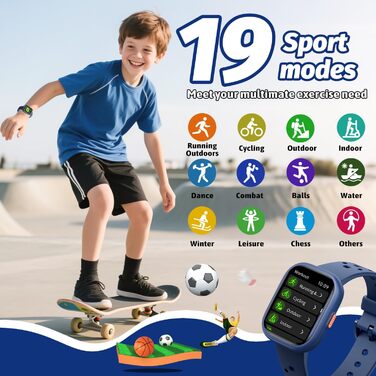 Дитячий розумний годинник Kinder Smartwatch для дівчаток та хлопчиків, водонепроникний (IP68), фітнес-трекер з пульсометром, монітором сну, іграми-пазлами та додатком, подарунок для підлітків 6+ (блакитний)