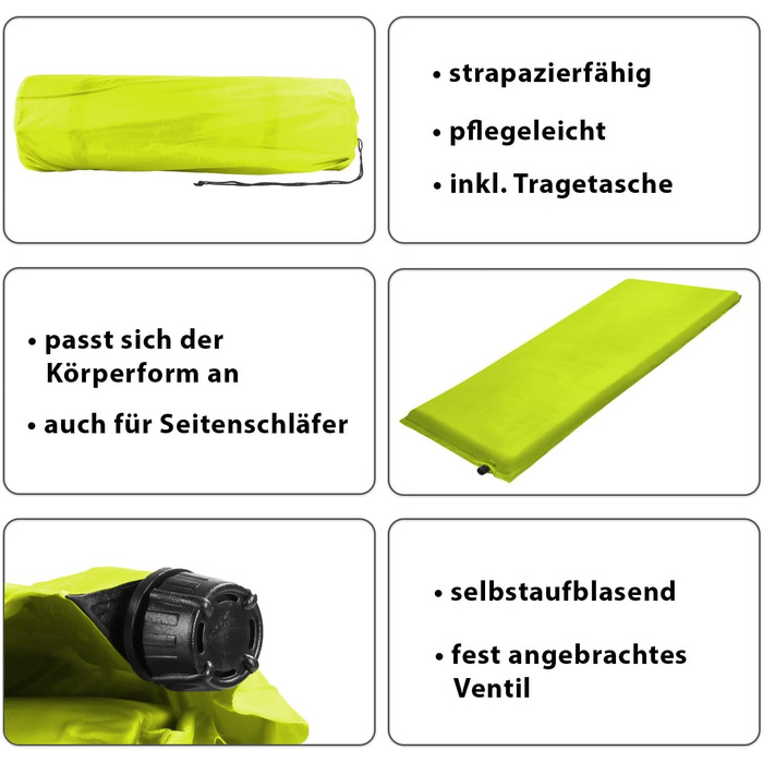 Каремат туристичний ALPIDEX Isomatte Camping, 200x66x10 см, самонадувний, ізолюючий, Lime