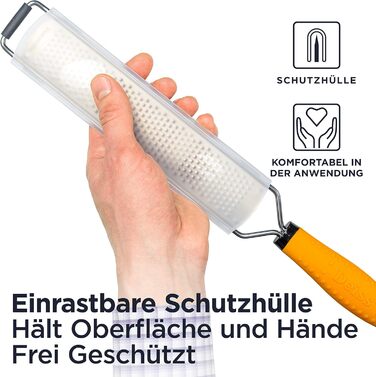 Терезка для сиру Deiss PRO: пармезан, лимон, імбир, часник, мускатний горіх, шоколад, овочі, фрукти. Ракільна сталева клинка, широка, придатна для миття в посудомийній машині