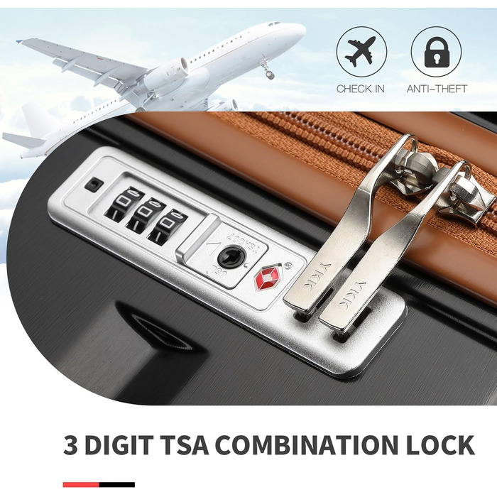 Набір валіз KONO 2 в 1: велика валіза (54 см) та косметичка, чорний/коричневий