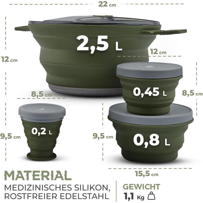 Набір посуду для кемпінгу Joe Woodsman: легкий, складаний, для туризму та подорожей