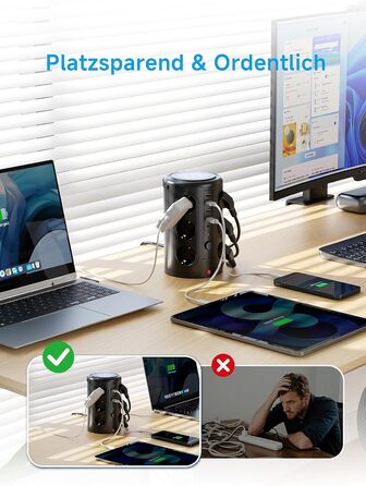 Багаторозеткова мережева панель Pluackg з 5 USB, 12 розеток, захистом від перенапруги, 2м кабелем, чорна
