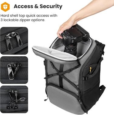 Рюкзак для камери Tarion HX-XL, 2-в-1, чорний, сірий, водонепроникний, з відділенням для ноутбука 15,6 дюймів