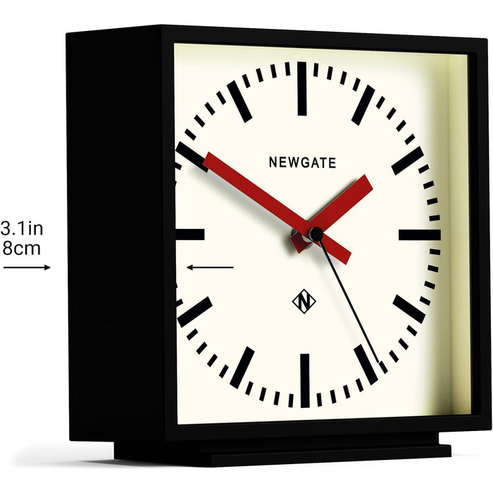 NEWGATE® Amp Silent Sweep Clock – 'No Tick' – a Modern Mantel Clock – Clocks for Living Rooms – Office Clock – Desk Clock – Mantel Clocks – Station Dial (Red)