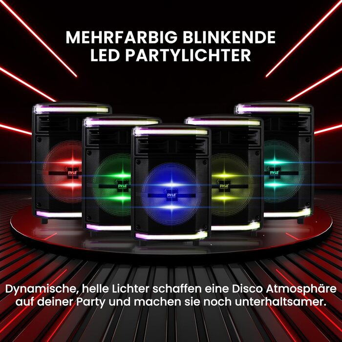 Pyle Partybox 600W: Портативна Bluetooth колонка з LED підсвіткою, мікрофоном для караоке, USB/SD/MP3, для вечірок та заходів