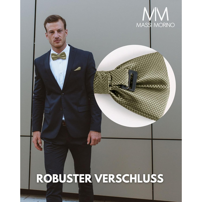 Массі Моріно: Комплект краватка-метелик та нагрудна хустинка для чоловіків - краватка-метелик на весілля, регульована (Salbei)