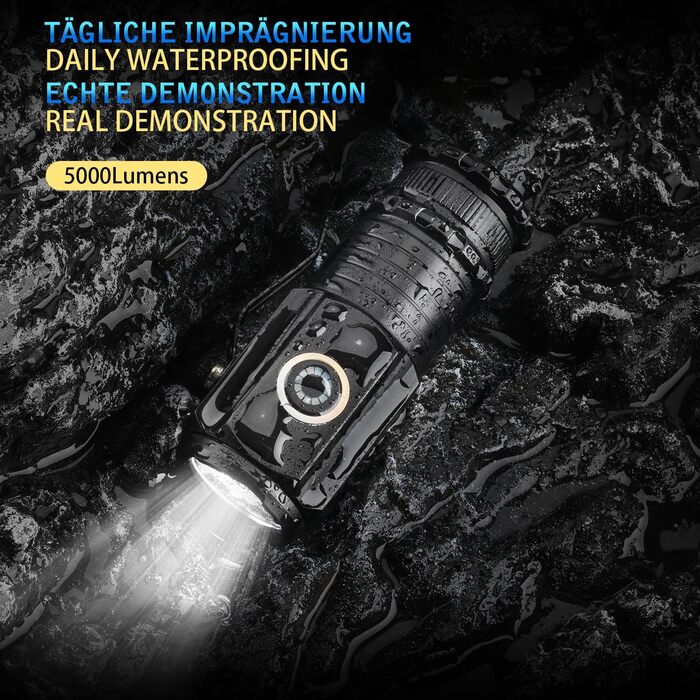 LED ліхтарик ASORT Mini 5000 Lumen: 5 режимів, магніт, водонепроникність IPX6, для кемпінгу та активного відпочинку