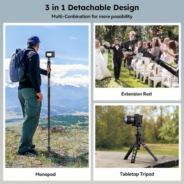 SIRUI Монопод з вуглецевого волокна з швидкою системою | 165 см, професійний, 3-в-1, вантажопідйомність 10 кг, для DSLR та відео (SVM-165P)