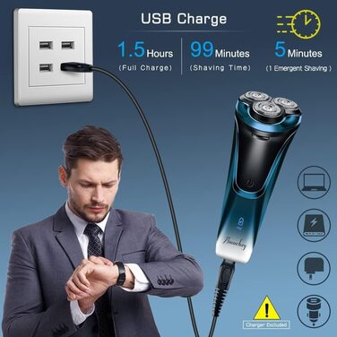Електричний чоловічий голчастий бритва з 3 змінними насадками, для сухого та вологого гоління, з висувним тримером, LED дисплеєм, 99 хв роботи, у кейсі