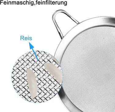 Ситечко кухонне 7 см, нержавіюча сталь, дрібна сітка, для чаю, борошна, рису, макаронів, овочів та фруктів, довговічне кухонне приладдя