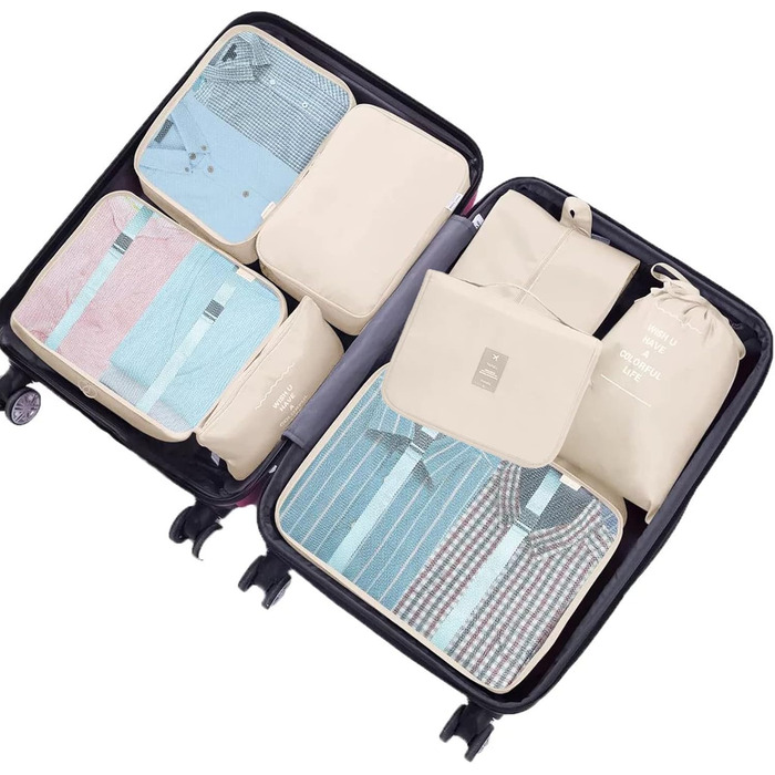Набір органайзерів для валізи MURISE (8/6 шт.) - кубики для пакування, система організації подорожей, бежевий колір