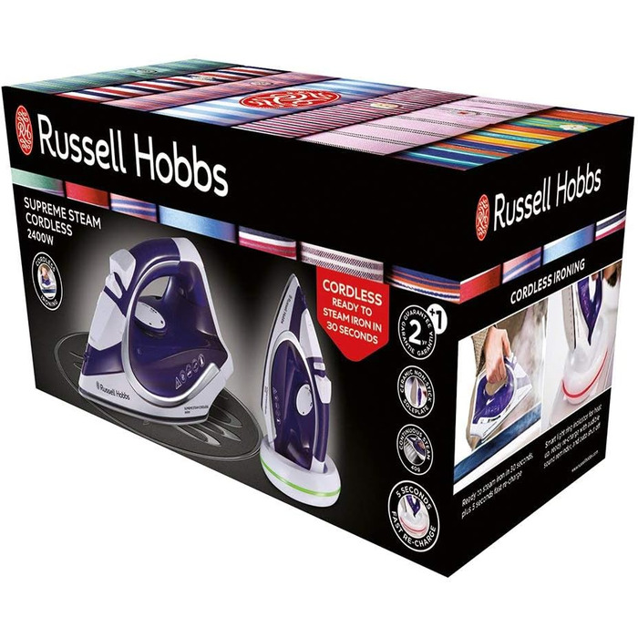 Праска Russell Hobbs Supreme Steam Cordless – бездротова, керамічна підошва, 2400 Вт, 135 г/хв, 300 мл