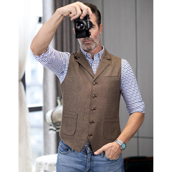 Костюмний жилет чоловічий Tuikayoo Western Herringbone Tweed з вовни Slim Fit сірий 3XL