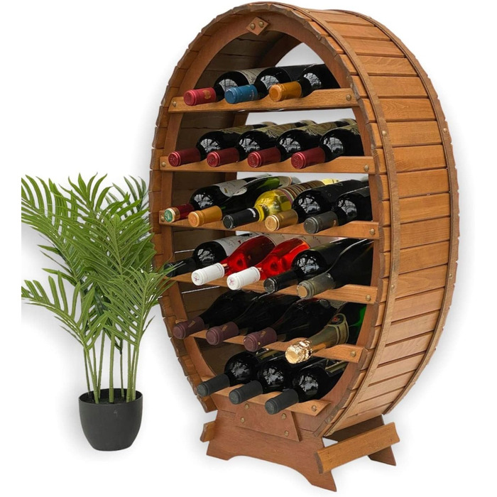 DanDiBo Wine Rack Wooden Standing Wine Barrel 24 Bottles Brown Bottle Rack Bottle Holder Barrel