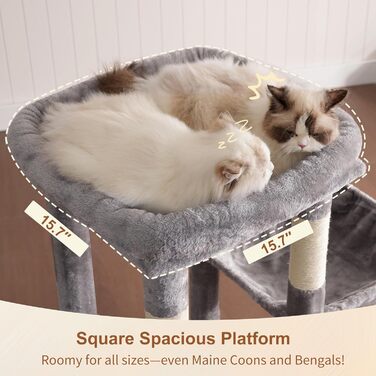 Дерев'яний будиночок для котів Heybly Kratzbaum 120см - великий котячий комплекс з міцною основою, багатоярусні м'які меблі, когтеточка, гамак та іграшка, сірий HCT026W