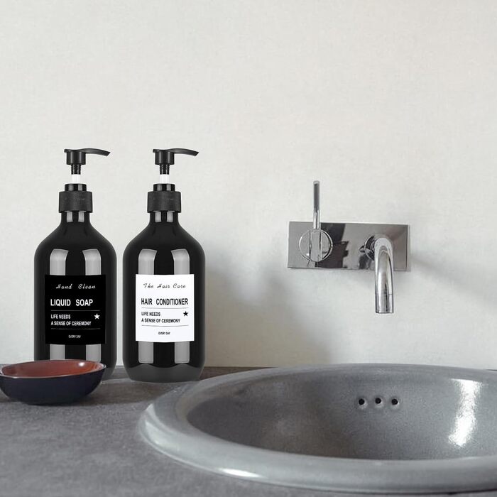 4 шт. Наповнювані порожні флакони для шампуню, 500 мл, дозатори для мила, шампуню, кондиціонера, гелю для душу, наклейки (чорний)