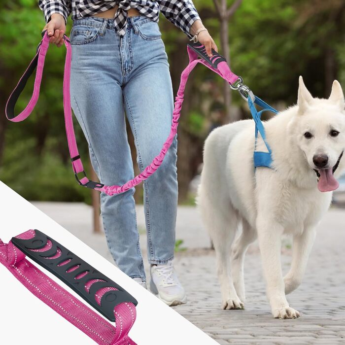 Тактична собача шлейка Chioratree для великих та середніх собак, 1.2м-1.8м, регульована, з амортизуючою вставкою та двома зручними ручками, авто-пояс, світловідбиваюча, рожева