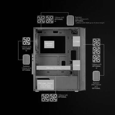 Ігровий корпус Mars Gaming MC-iPRO ATX, 3D-Mesh передня панель, загартоване скло, 120мм FDB вентилятор, підтримка рідкого охолодження, Білий