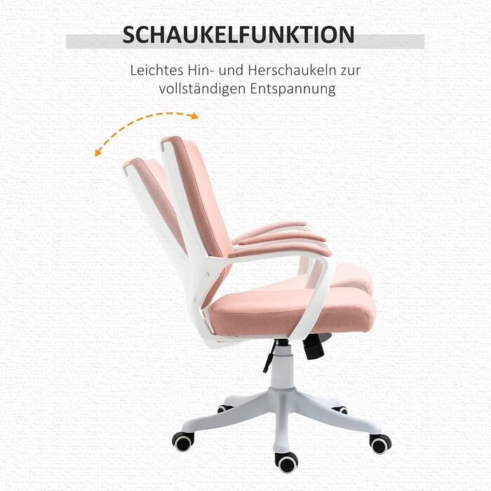 Крісло офісне Vinsetto: ергономічне, з регулюванням висоти, з підлокітниками, рожево-біле