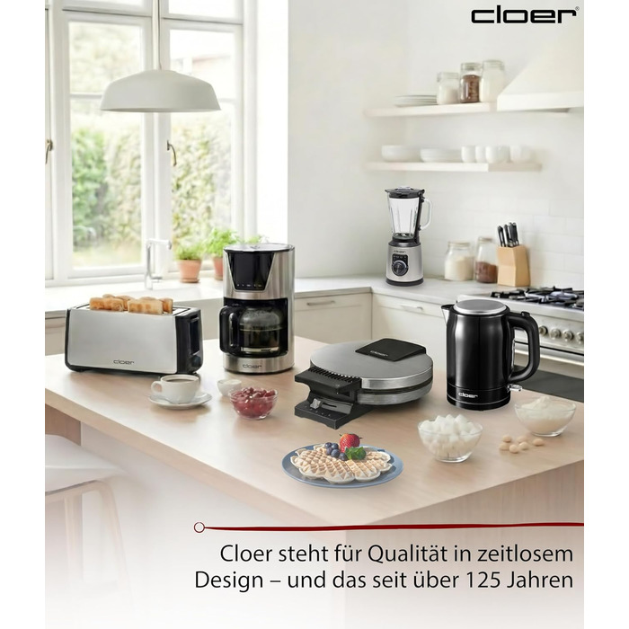 Електричний чайник Cloer 4511 з нержавіючої сталі, 2200 Вт, індикатор рівня води, захист від сухого кипіння та перегріву, 1 літр, чорний