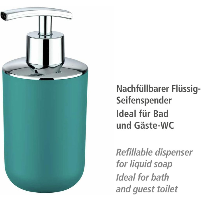 Дозатор мила WENKO Brasil, 0.32 л, пластик (TPE), 7.3 x 16.5 x 9 см, Petrol