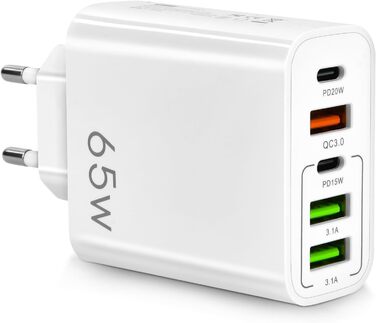 Мережевий адаптер AXFEE 65W 5 портів USB C з USB-A, швидка зарядка PD 3.0 для iPhone 14 Pro Max 13