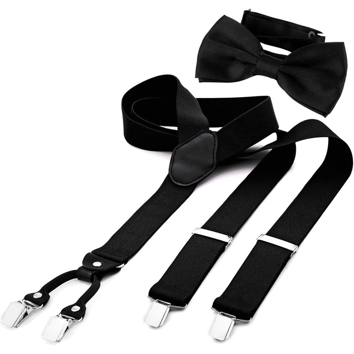 Підтяжки чоловічі DonDon Y-подібні, 3,5 см, еластичні, регульовані, комплект з метеликом 12х6 см, чорні