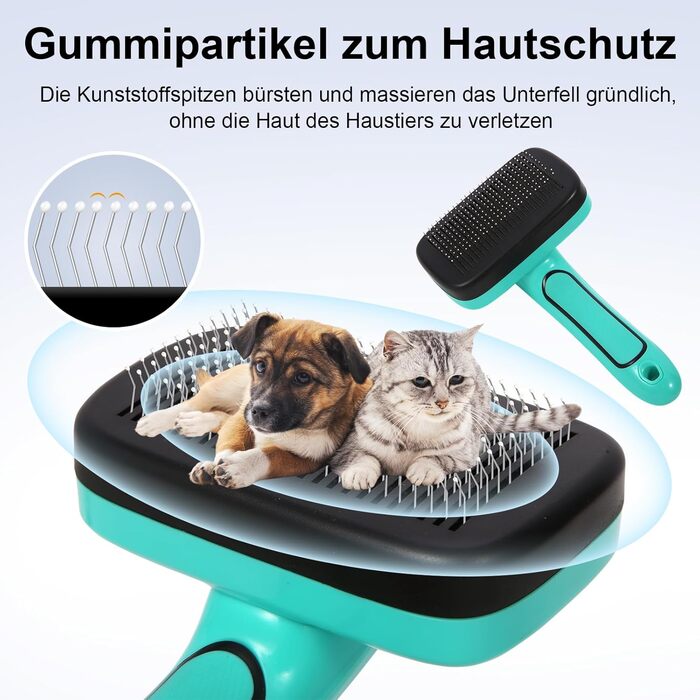 Щітка для собак і котів, самоочисна, для вичісування підшерстка та випадаючого хутра, для довгошерстих та короткошерстих порід, делікатна до шкіри, зменшує випадання шерсті, догляд за шерстю, зелена