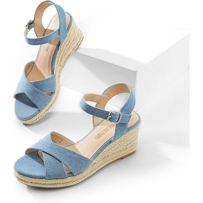 Еспадрильї жіночі DREAM PAIRS з відкритим носком на платформі, джинсовий текстиль, 41 EU