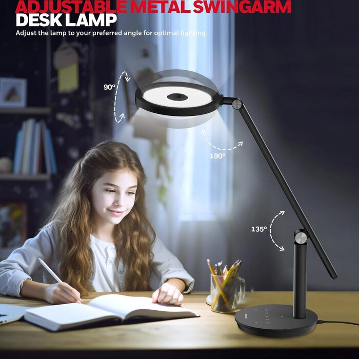Лампа настільна Honeywell H6 Sunturalux з LED, регулюванням яскравості, таймером та сенсорним керуванням (чорна)