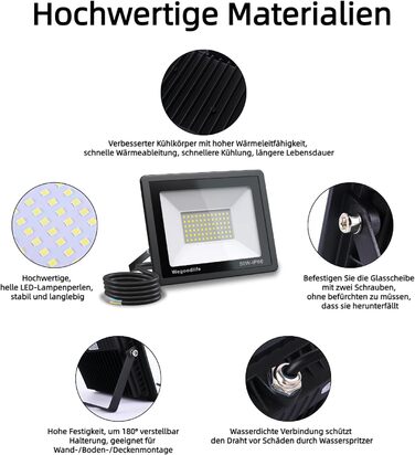 2 Pieces 100W LED Flood Lights Outdoor, Super Bright 8140LM Wall Light, 3000K Warm White Outdoor Spotlights, IP66 Waterproof Floodlight, Spotlights for Backyard, Driveway, Doors, Garage, Hallway, Garden (Cool White, 50.0 Watt)