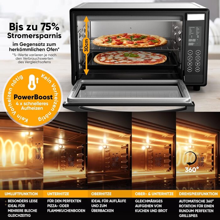 Міні-піч Stillstern з конвекцією 45л, Pizza Ø32, Antihaft, 13 програм, розморожування/підтримка тепла, таймер 8г, для кемпінгу