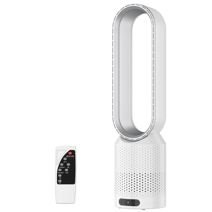 2-в-1 Вентилятор з очищувачем повітря безлопатий, з пультом, 8 швидкостей, осциляція 90°, таймер, для спальні/офісу (срібний)
